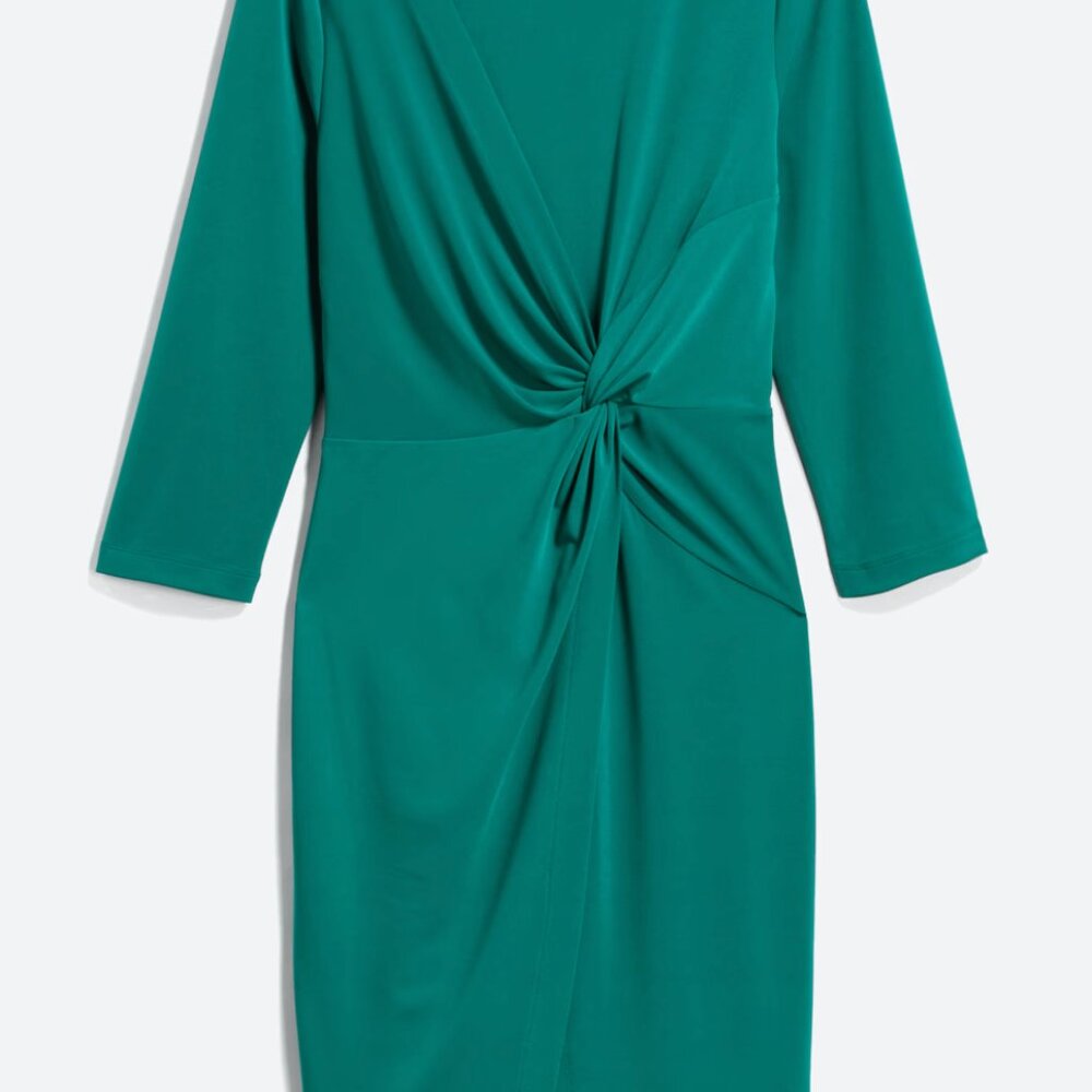 Pixley Teal Twist-Front Long Sleeve Dress